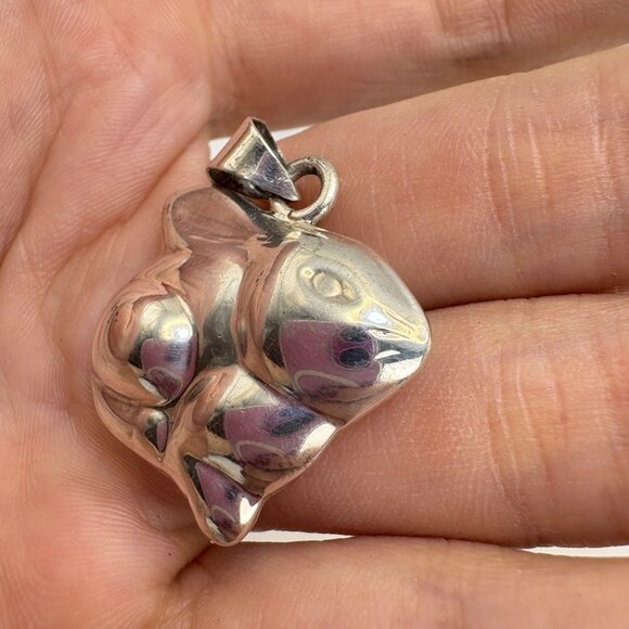 VTG Sterling Silver 925 Bunny Rabbit Puffed Design Pendant Size 1" Length - Picture 8 of 14